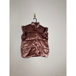 Grace + Emma Puffer Vest Women L Mauve Pink New Metallic Velvet Ruffle Trim